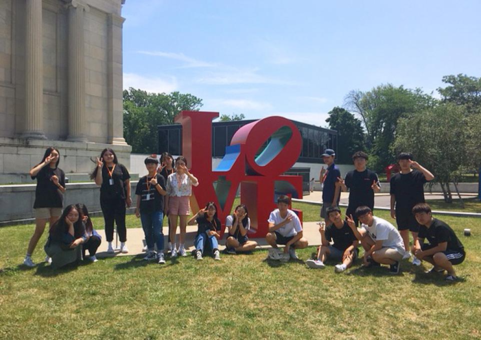 Korean students in front of Albright-Knox Art Gallery
