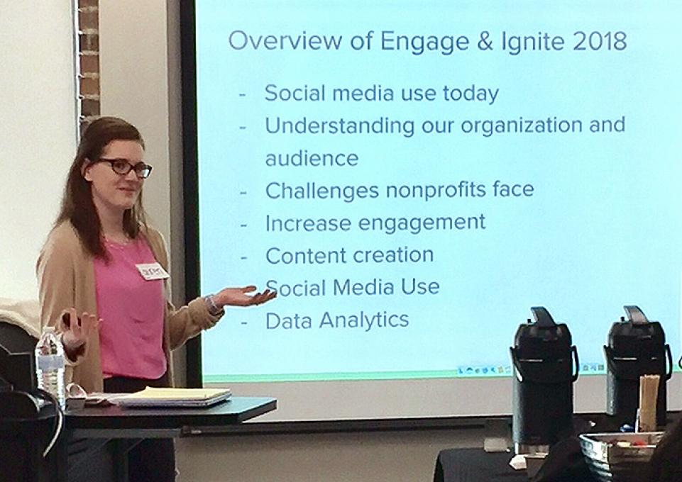 Public Communications major, Lauren Reczek hosting a social media workshop